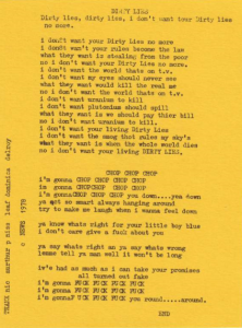 News Dirty lies lyric sheet 1978