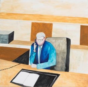 Noel McKenna, 'Prime Minister Kevin Rudd having a chat with President Obama', 2014, oil on plywood, 42 x 44 cm. Copyright, the artist. Courtesy Darren Knight Gallery.